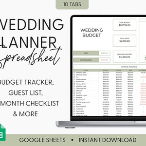All in One Wedding Planner Spreadsheet, Digital Wedding Planning, Wedding Budget Worksheet, Wedding Checklist, Guest List Google Sheets