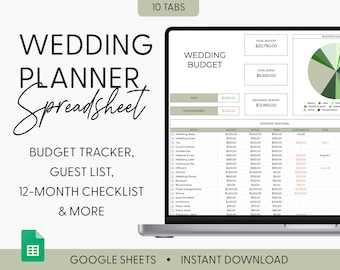 All in One Wedding Planner Spreadsheet, Digital Wedding Planning, Wedding Budget Worksheet, Wedding Checklist, Guest List Google Sheets