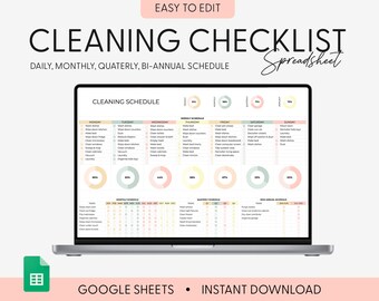 Home Cleaning Spreadsheet Template, Cleaning Planner, Chore Chart, House Cleaning Checklist For Google Sheets, Cleaning Schedule Spreadsheet