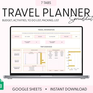 Travel Spreadsheet Template, Group Travel Planner, Travel Itinerary Template, Travel Packing List, Vacation Planner, family Holiday Planner