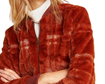 Anthropologie Women's Faux Fur Plaid Teddy Bomber Jacket- S