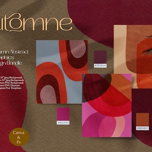 Automne – レトロな秋の抽象デザインとグラフィックのバンドル、Canva テンプレート、抽象グラフィック、招待状、結婚式、芸術的、ボヘミアン
