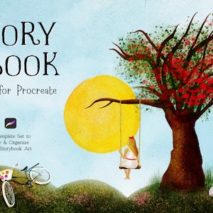 Kit de livre de contes pour procréer, illustrations pour enfants, carnet de croquis numérique, livre de contes numérique, procréer magique, texture de toile