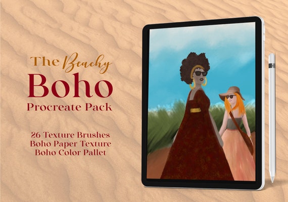 Beachy Boho Procreate Brushset, 26 Texture Brushes, Color Palette (Digital Download)
