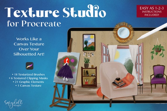 Texture Studio for Procreate, Brushes, PNG Elements (Digital Download)