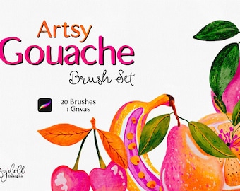 Artsy Gouache Procreate Brushes, Painterly Canvas Texture (Digital Download)