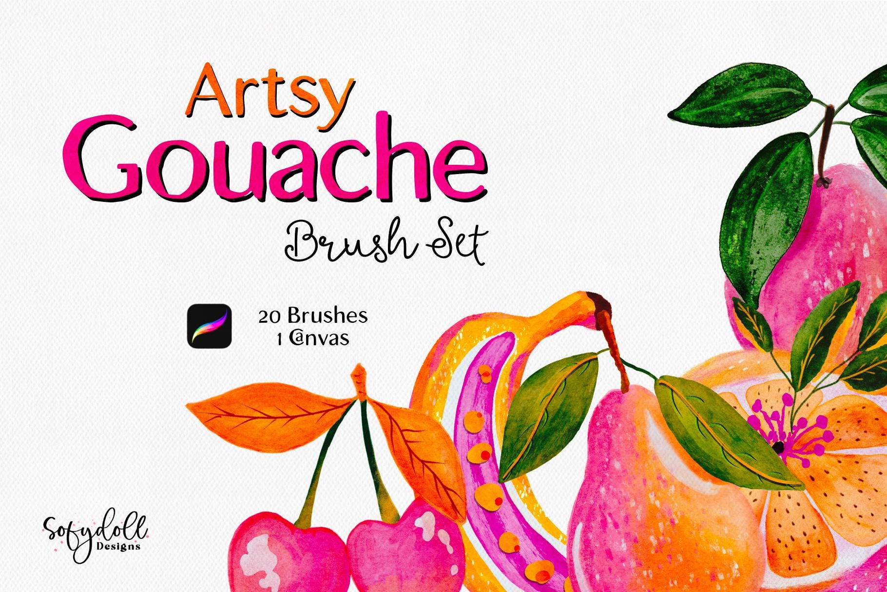 Set de pinceles Gouache Artsy para Procreate para ilustraciones infantiles | Pinceles gouache pictóricos + textura de lienzo