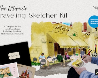 Procreate Urban Sketching Kit, Watercolor Brushes, Digital Sketchbook (Digital Download)