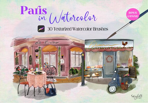 Paris in Watercolor Procreate Brushset, Texturized Watercolor Brushes, iPad Artwork