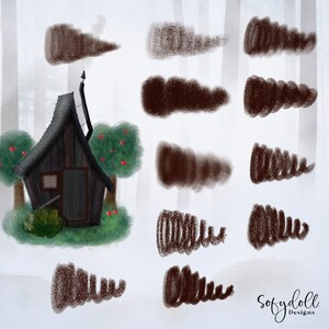 May include: A set of 10 brown digital brush strokes for use in digital art and design. The brushes are in various shapes and sizes, with some being more textured than others. The brushes are perfect for creating a variety of effects, from subtle shading to bold highlights.