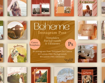 Boheme Instagram Post Template Pack, Canva, Marketing Graphics, Branding Promotion Design, Social Media Template