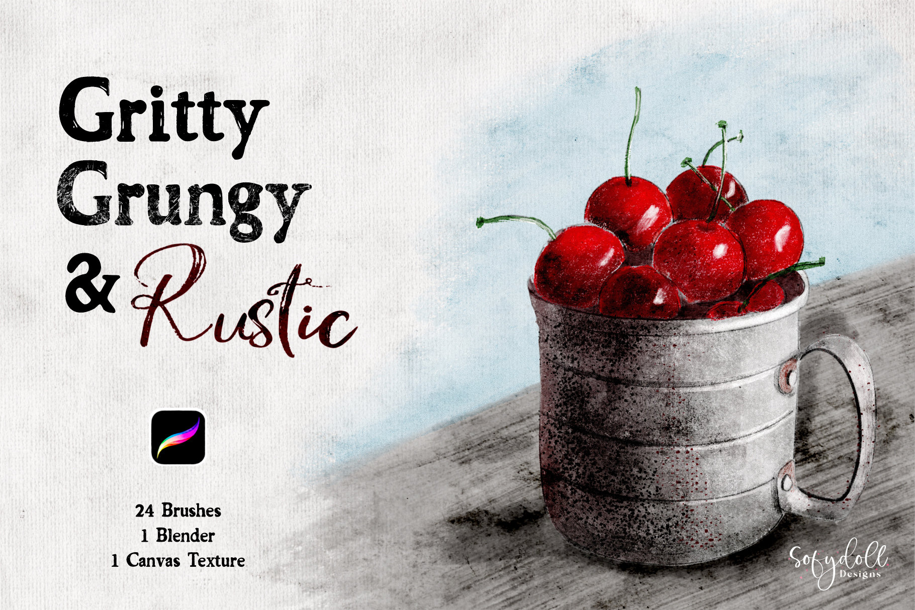 Gritty, Grungy & Rustic for Procreate, Texture, Gritty, Digital Brushes, Textured Canvas, Character Art, Children's Art