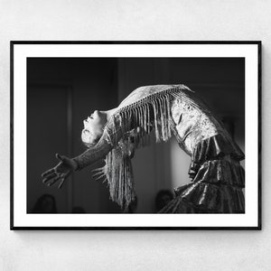 Arte de bailarina de flamenco / Cartel de bailarina española / Arte de pared en blanco y negro / Decoración de estudio de danza y escuela