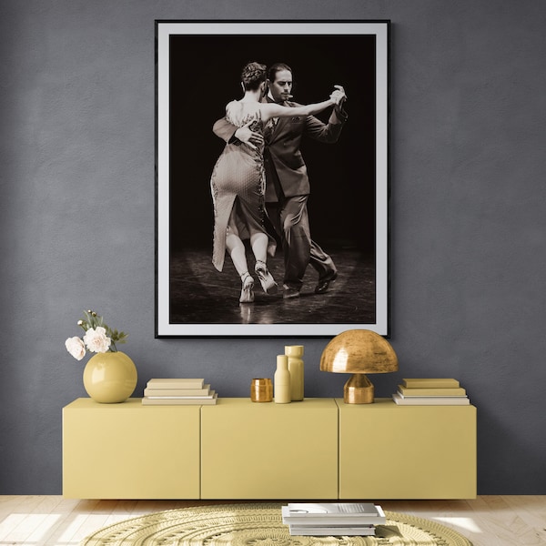 Photo de couple de danseurs de tango grand format | Style glamour à l'ancienne, oeuvre d'art murale | Décoration de studio de danse et d'école