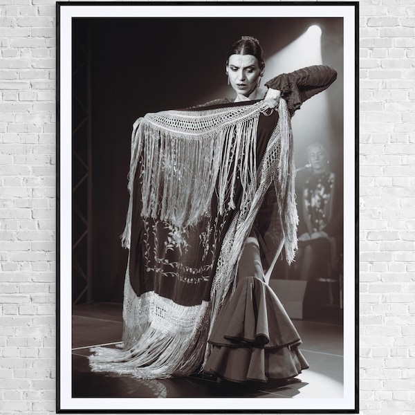 Affiche danseuse de flamenco grand format avec manton | Art mural | Décoration de studio de danse et d'école