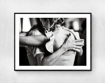 Large format Tango dancers embrace photograph | Black and white wall art | Dance Studio and School decoration