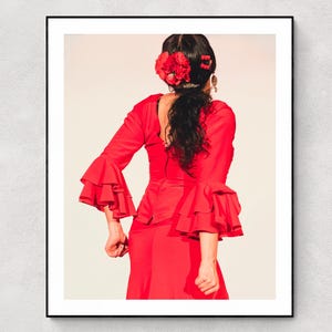 Impresión de bailarina de flamenco con vestido rojo / Póster de bailarina española / Arte de pared con ambiente de acuarela / Decoración de estudio y escuela de baile
