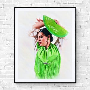 Impresión de bailarina de flamenco / Póster de bailarina española / Arte de pared con ambiente de acuarela / Decoración de estudio y escuela de baile