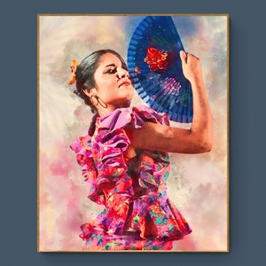 Impresión de bailarina de flamenco / Póster de bailarina española / Arte de pared con ambiente de acuarela / Decoración de estudio y escuela de baile