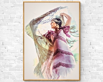 Large format Flamenco dancer wall art gift for Flamenca | Dance Studio and School decoration