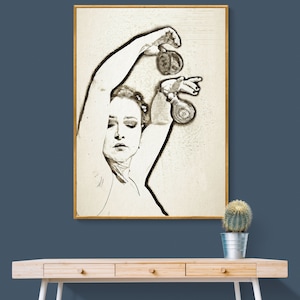 Arte de bailarina de flamenco / Póster de bailarina española / Arte de línea negra / Decoración de estudios y escuelas de baile