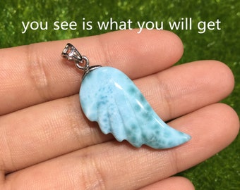 AAAAA Larimar Silver Pendant for Women Teardrop Shape 925 Sterling Silver One of a Kind from Dominican Republic DIY Jewelry Making Supply