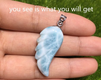 AAAAA Larimar Silver Pendant for Women Teardrop Shape 925 Sterling Silver One of a Kind from Dominican Republic DIY Jewelry Making Supply
