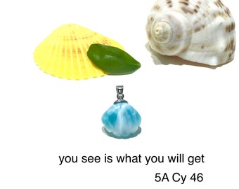 AAA Larimar Pendant for Women Sea Shell Shape Natural Beads, 925 Sterling Silver One of a Kind from Dominican Republic DIY Jewelry Making