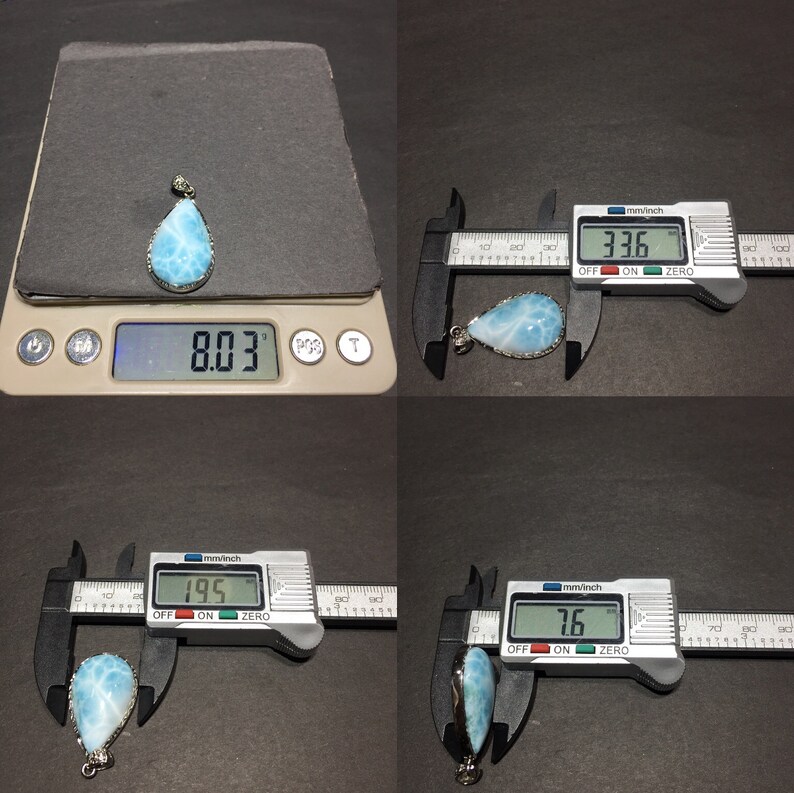 AAAAA Larimar Silver Pendant for Women Teardrop Shape 925 Sterling Silver One of a Kind from Dominican Republic DIY Jewelry Making Supply