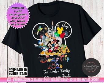 Personalised Disney 2026 T-Shirts, Disney Trip 2026 T-Shirts, Disney Matching Shirts 2026, Disney Family Vacation 2026 Mickey Minnie Tees