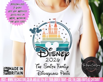 Personalised Disney 2026 T-Shirts, Disney Trip 2026 T-Shirts, Disney Matching Shirts 2026, Disney Family Vacation 2026 Mickey Minnie Tees