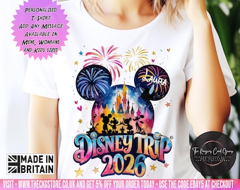Personalised Disney 2026 T-Shirts, Disney Trip 2026 T-Shirts, Disney Matching Shirts 2026, Disney Family Vacation 2026 Mickey Minnie Tees