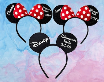 Personalised Disney Theme Minnie Mickey Family Ears Headband Reveal - Disney Trip Headband - Disneyland Paris - Disney World Headband