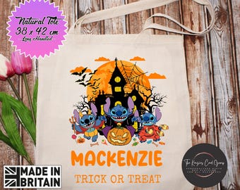 Stitch Halloween Tote Bag, Trick or Treat Tote Bag, Halloween Tote Bag, Personalised Tote Bag, Shopping Bag, Grocery Bag, Personalised Bag