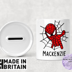 Personalised Spiderman Marvel Superhero gift Ceramic Money Box Piggy bank Christmas Birthday Gifts Money Tin - With Stopper For Easy Access