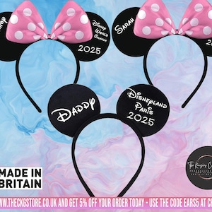 Personalised Disney Theme Minnie Mickey Family Ears Headband Reveal - Disney Trip Headband - Disneyland Paris - Disney World Headband