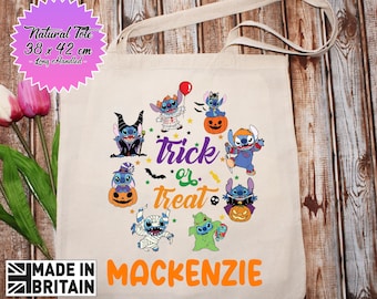 Stitch Halloween Tote Bag, Trick or Treat Tote Bag, Halloween Tote Bag, Personalised Tote Bag, Shopping Bag, Grocery Bag, Personalised Bag