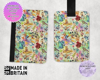 Personalised Matching Faux Leather Disney Passport Cover and Luggage tag, Travel Accessory Gift Set, Disney Character Edition