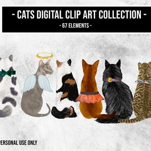 Clipart de chat, portrait de bricolage, portrait d’animal de compagnie, dos de chats. Idées cadeaux, Personnalisable, Design de sublimation PNG, amoureux des chats Set 2