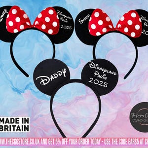Personalised Disney Theme Minnie Mickey Family Ears Headband Reveal - Disney Trip Headband - Disneyland Paris - Disney World Headband