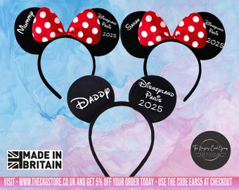 Personalised Disney Theme Minnie Mickey Family Ears Headband Reveal - Disney Trip Headband - Disneyland Paris - Disney World Headband