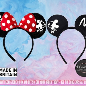 Personalised Minnie and Mickey Disney Theme Ears Wedding Honeymoon Headband Mr and Mrs His and Hers