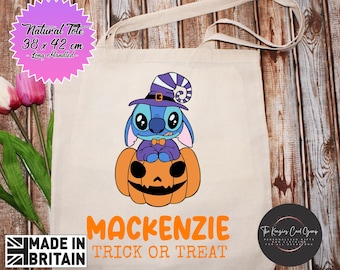 Stitch Halloween Tote Bag, Trick or Treat Tote Bag, Halloween Tote Bag, Personalised Tote Bag, Shopping Bag, Grocery Bag, Personalised Bag
