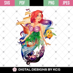 The Little Mermaid Ariel Hand Drawn Multi Character SVG , PNG, PDF, Instant Download Ariel Clip Art - Personal Use Only