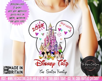 Personalised Disney 2026 T-Shirts, Disney Trip 2026 T-Shirts, Disney Matching Shirts 2026, Disney Family Vacation 2026 Mickey Minnie Tees