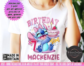 Camiseta personalizada para niños con texto en inglés "Stitch Birthday Girl", ropa unisex para niños y niñas