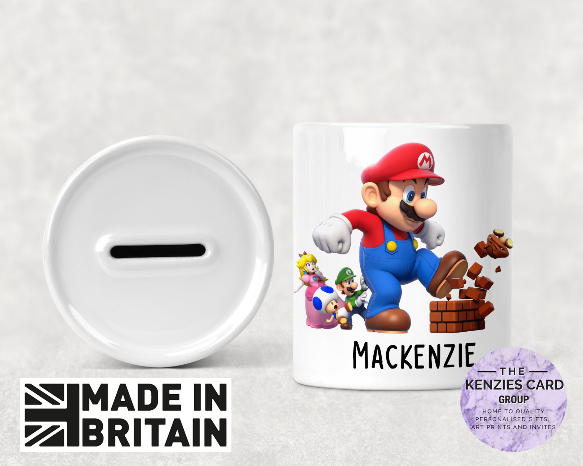 Personalised Super Mario Money Box, Ceramic Piggy Bank for Kids With