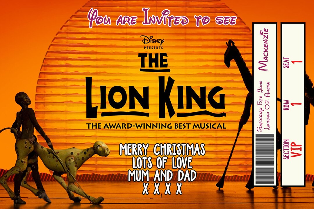 Personalised the Lion King UK Tour West End Ticket, Personalised Event