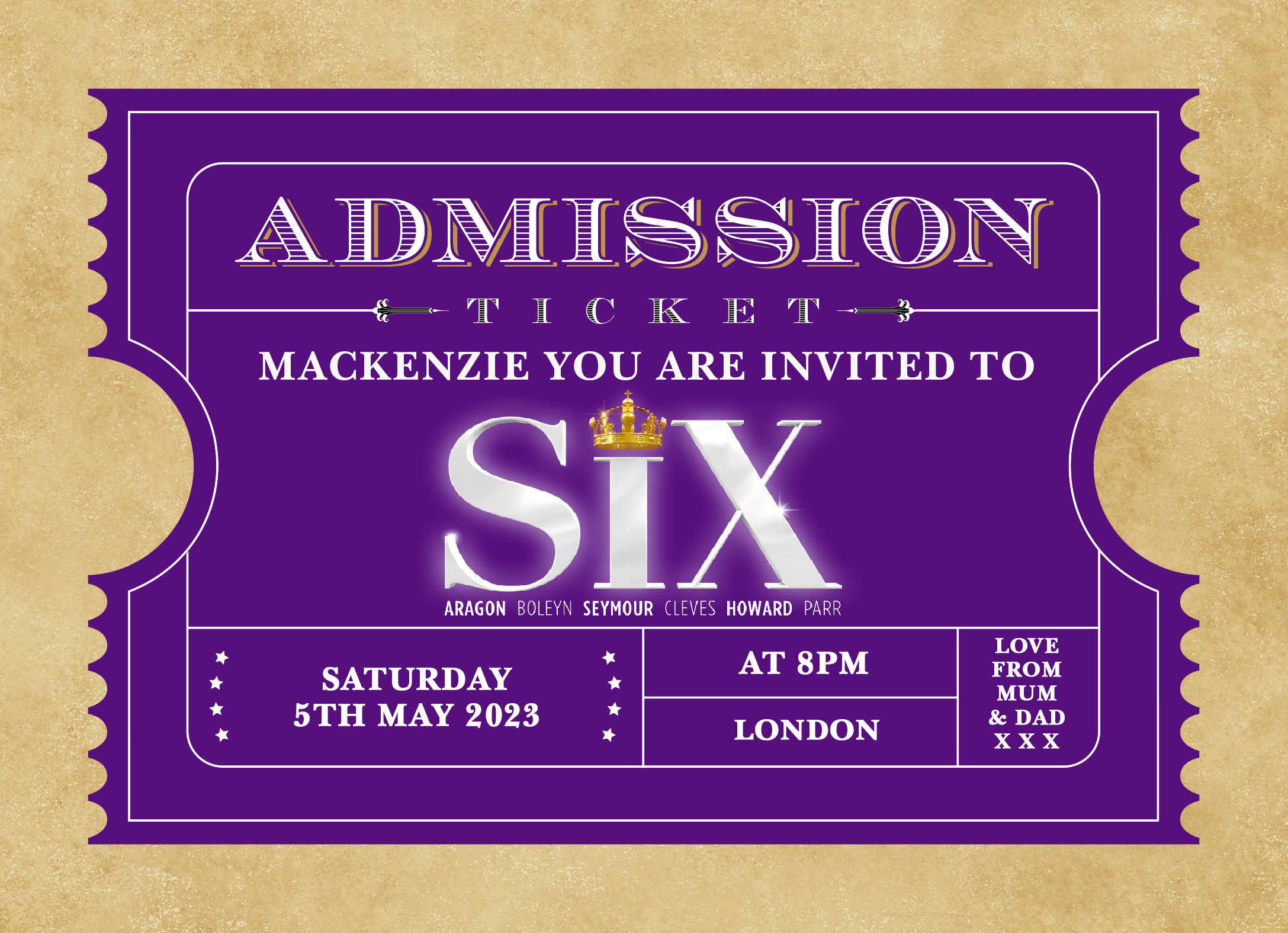 Personalised Six the Musical UK Tour West End Ticket, Personalised