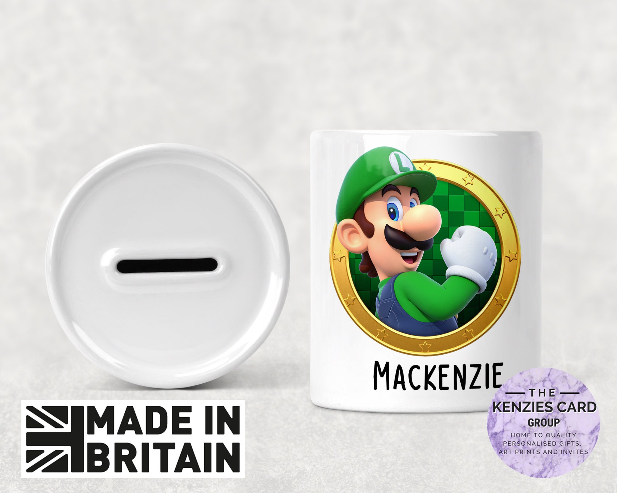 Personalised Super Mario Luigi Money Box, Ceramic Piggy Bank for Kids